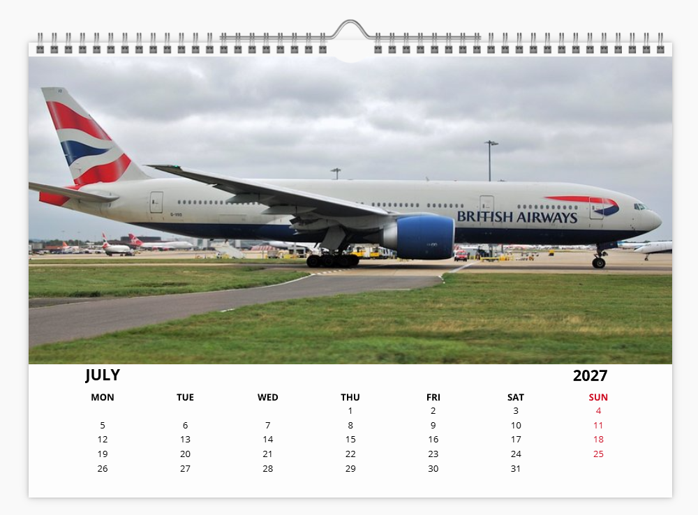 British Airways Boeing 777 2027 Calendar A4 WALL Calendar