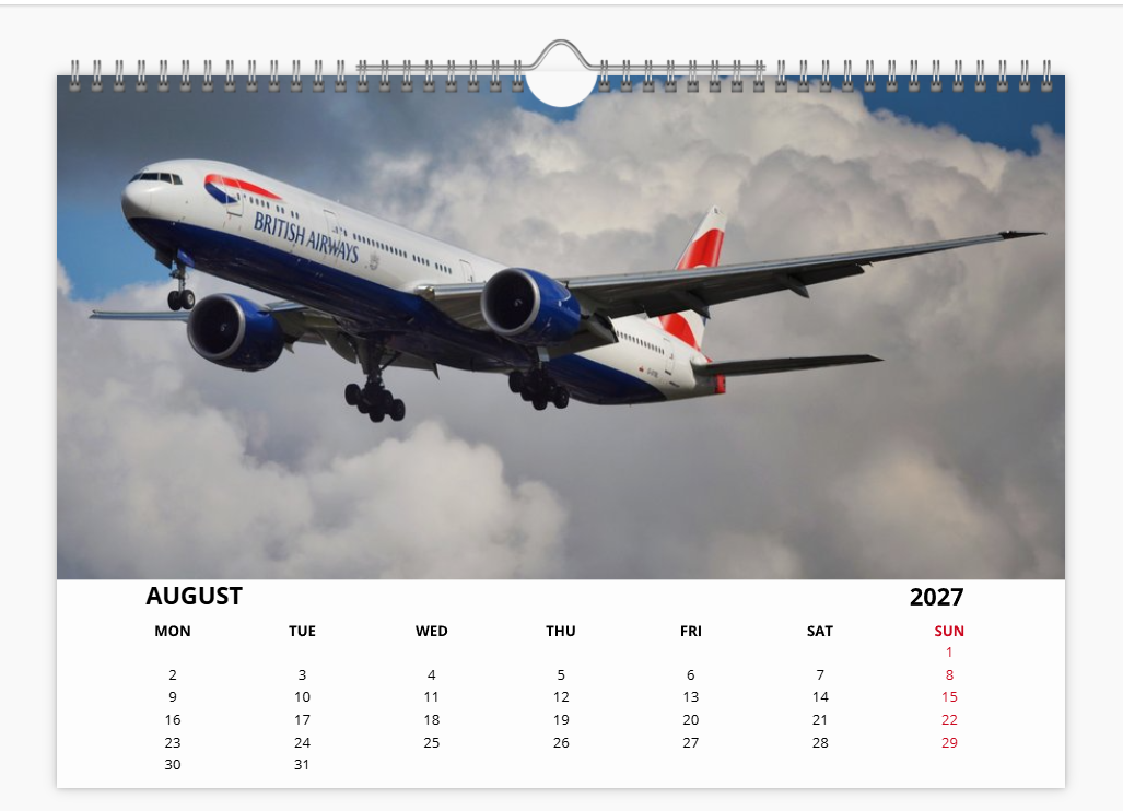 British Airways Boeing 777 2027 Calendar A4 WALL Calendar