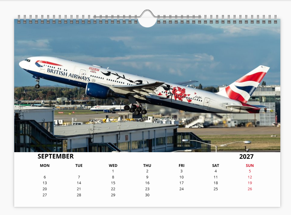 British Airways Boeing 777 2027 Calendar A4 WALL Calendar