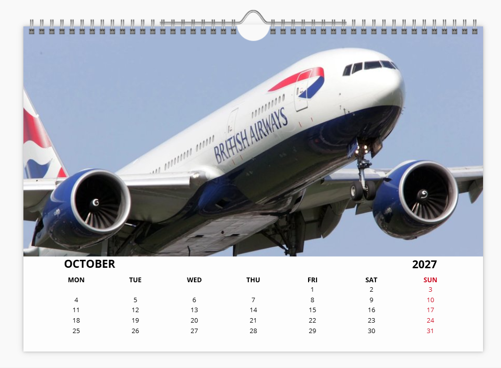 British Airways Boeing 777 2027 Calendar A4 WALL Calendar