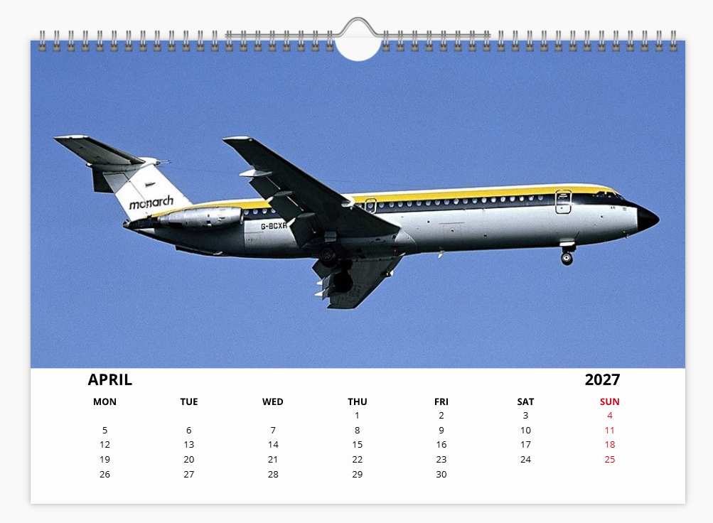 Monarch Airlines 2027 Aircraft Tribute Calendar A4 WALL Calendar