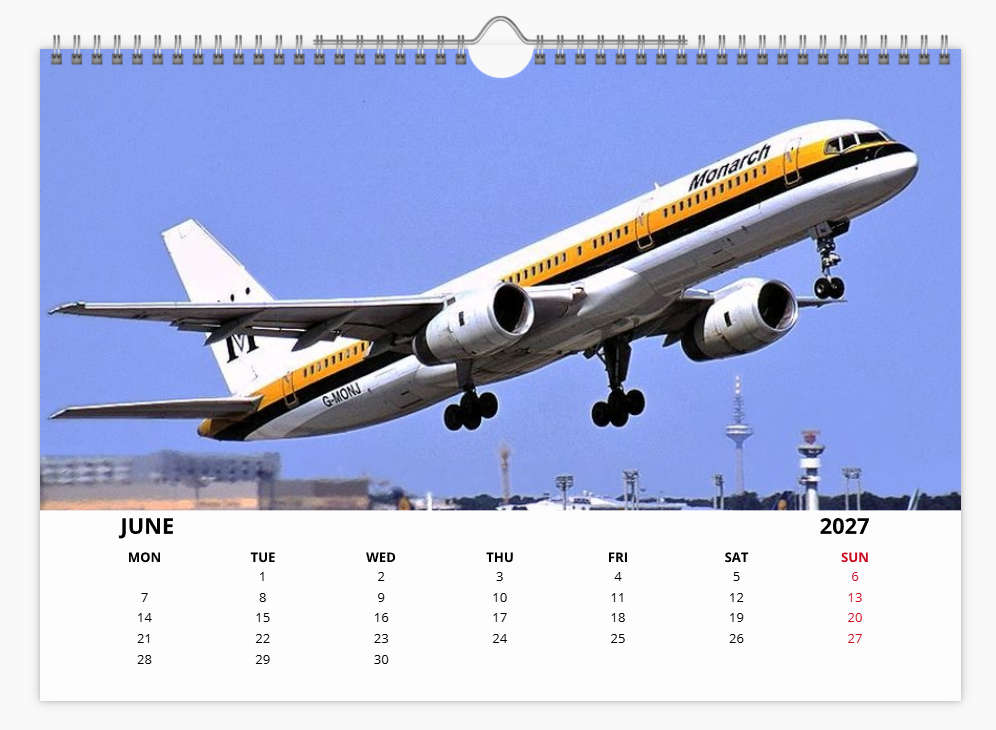 Monarch Airlines 2027 Aircraft Tribute Calendar A4 WALL Calendar