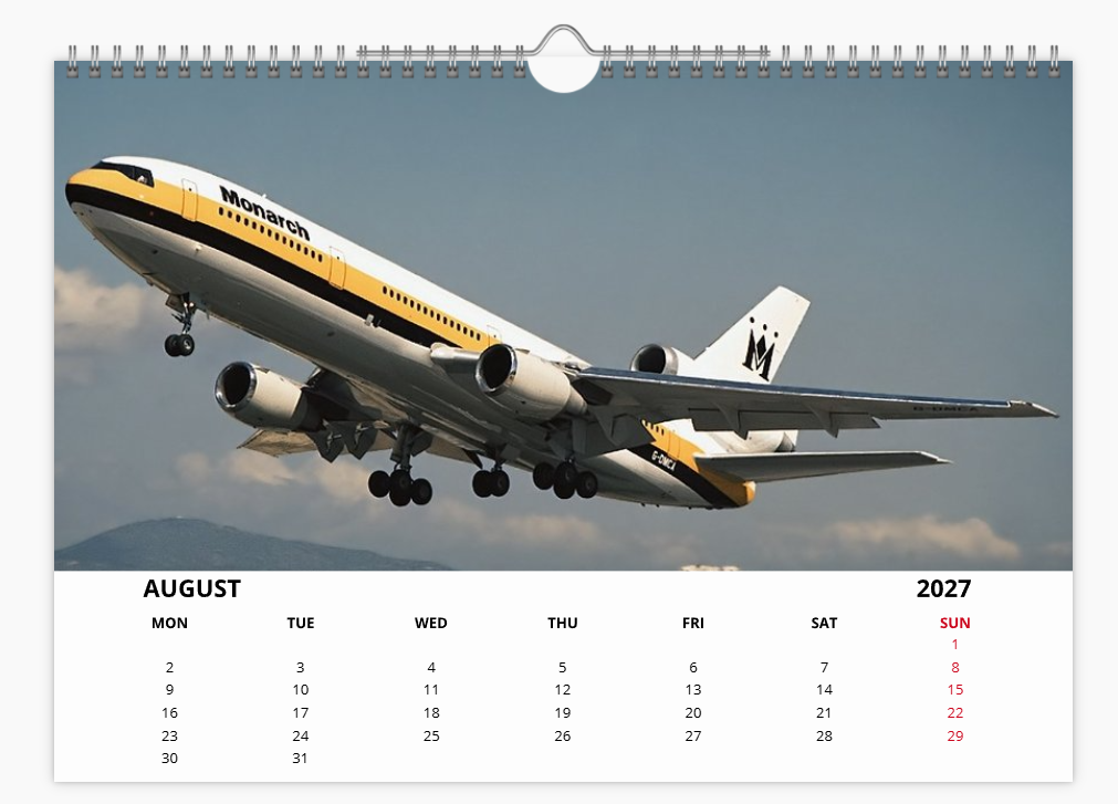 Monarch Airlines 2027 Aircraft Tribute Calendar A4 WALL Calendar