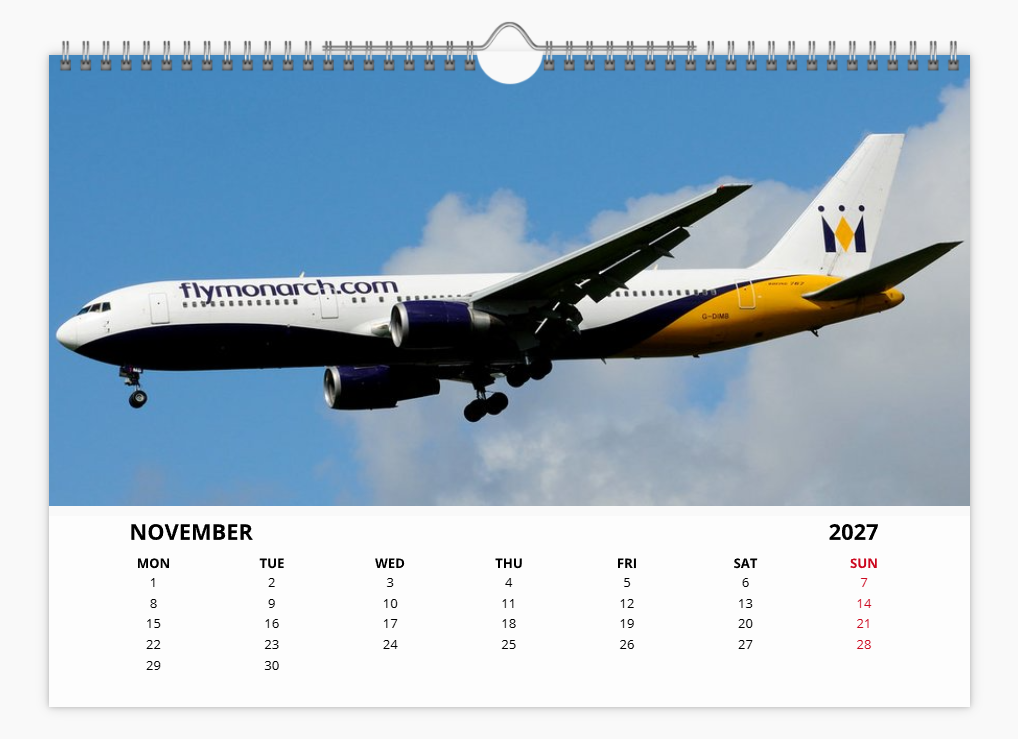 Monarch Airlines 2027 Aircraft Tribute Calendar A4 WALL Calendar