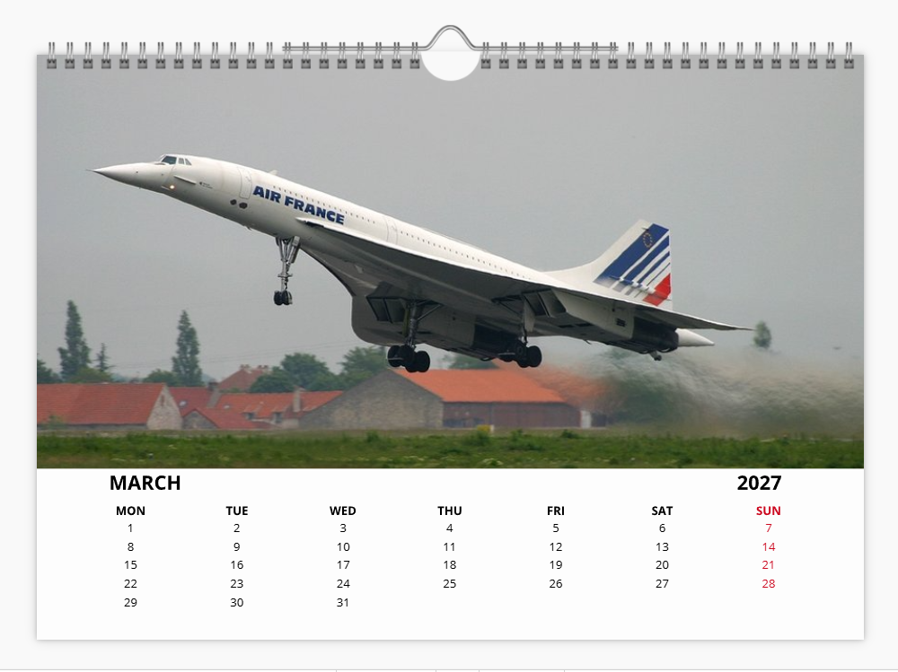 CONCORDE 2027 Tribute Calendar A4 WALL Calendar BA AF SQ
