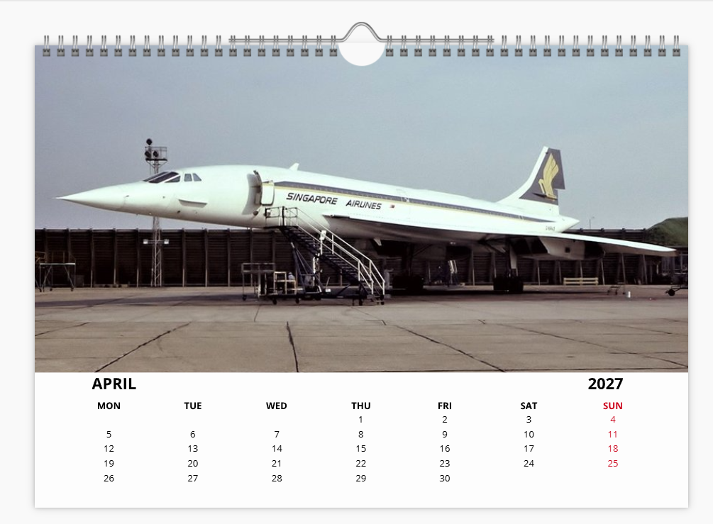 CONCORDE 2027 Tribute Calendar A4 WALL Calendar BA AF SQ