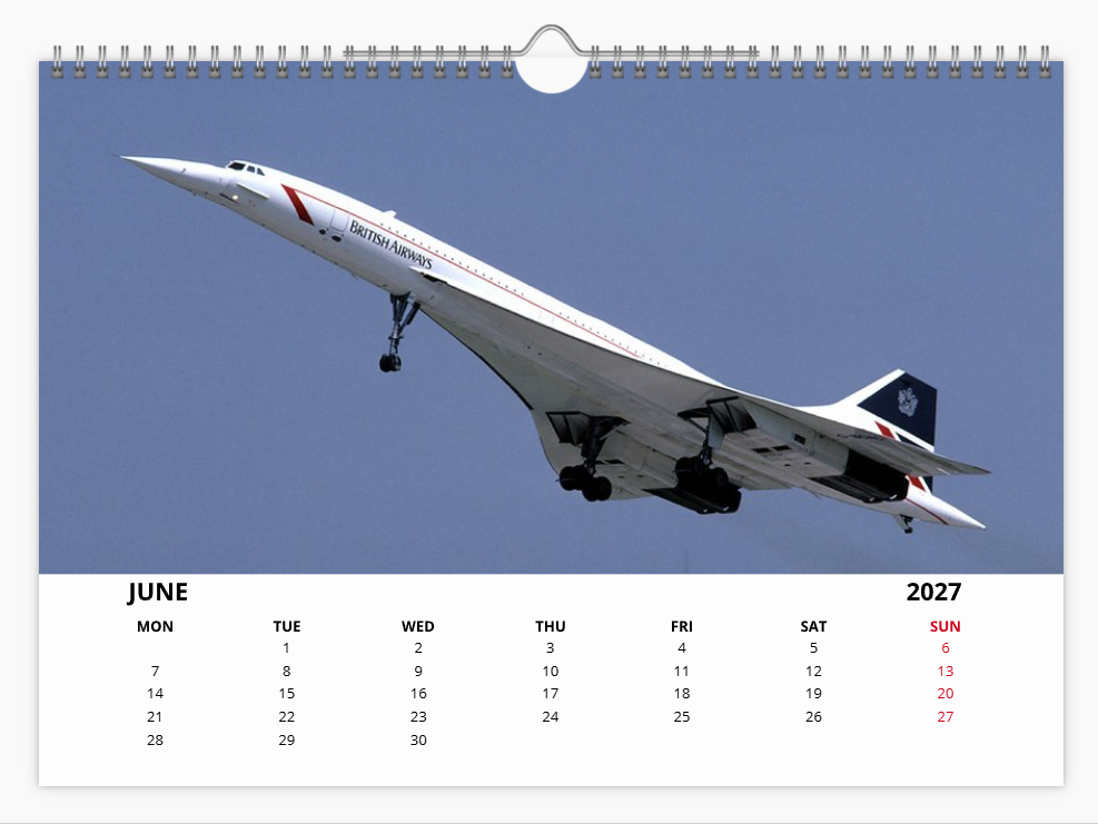 CONCORDE 2027 Tribute Calendar A4 WALL Calendar BA AF SQ