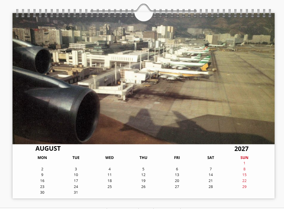 HONG KONG KAI TAK AIRPORT TRIBUTE 2027 Calendar A4 WALL Calendar