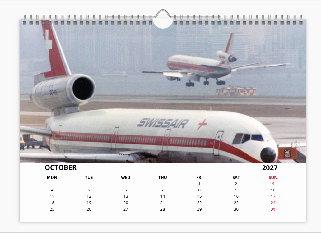 HONG KONG KAI TAK AIRPORT TRIBUTE 2027 Calendar A4 WALL Calendar