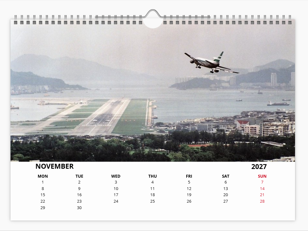 HONG KONG KAI TAK AIRPORT TRIBUTE 2027 Calendar A4 WALL Calendar