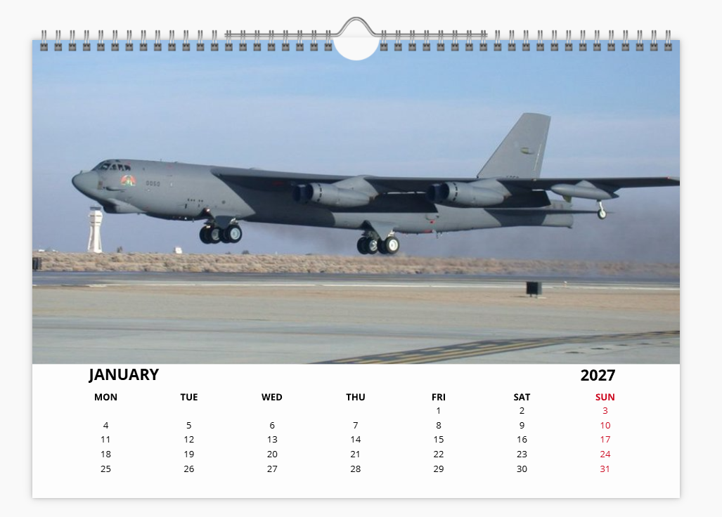 BOEING B52 USAF Bomber 2027 Tribute A4 Wall Calendar