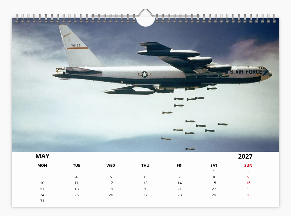 BOEING B52 USAF BOMBER 2027 Tribute Calendar A4 WALL Calendar