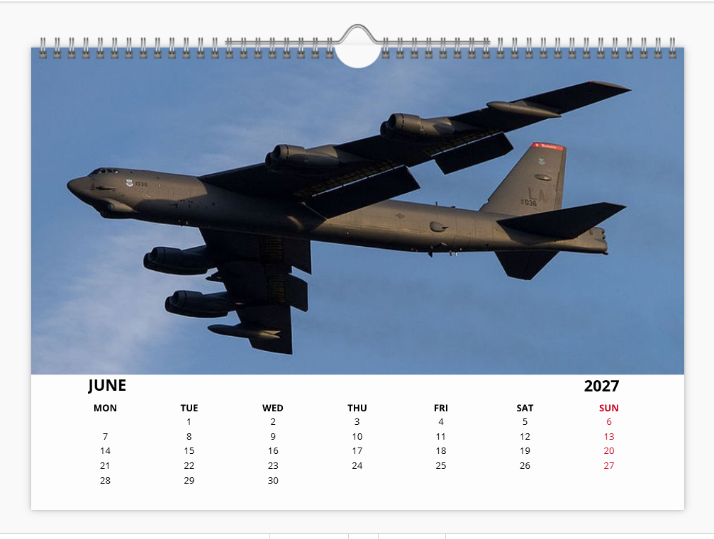 BOEING B52 USAF BOMBER 2027 Tribute Calendar A4 WALL Calendar