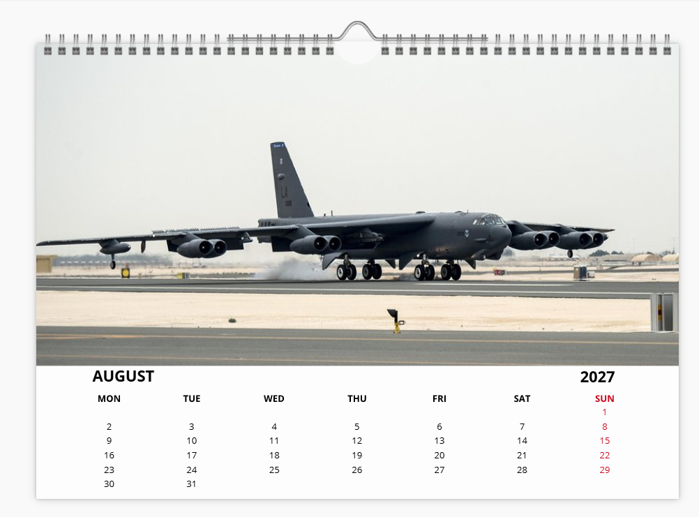 BOEING B52 USAF BOMBER 2027 Tribute Calendar A4 WALL Calendar