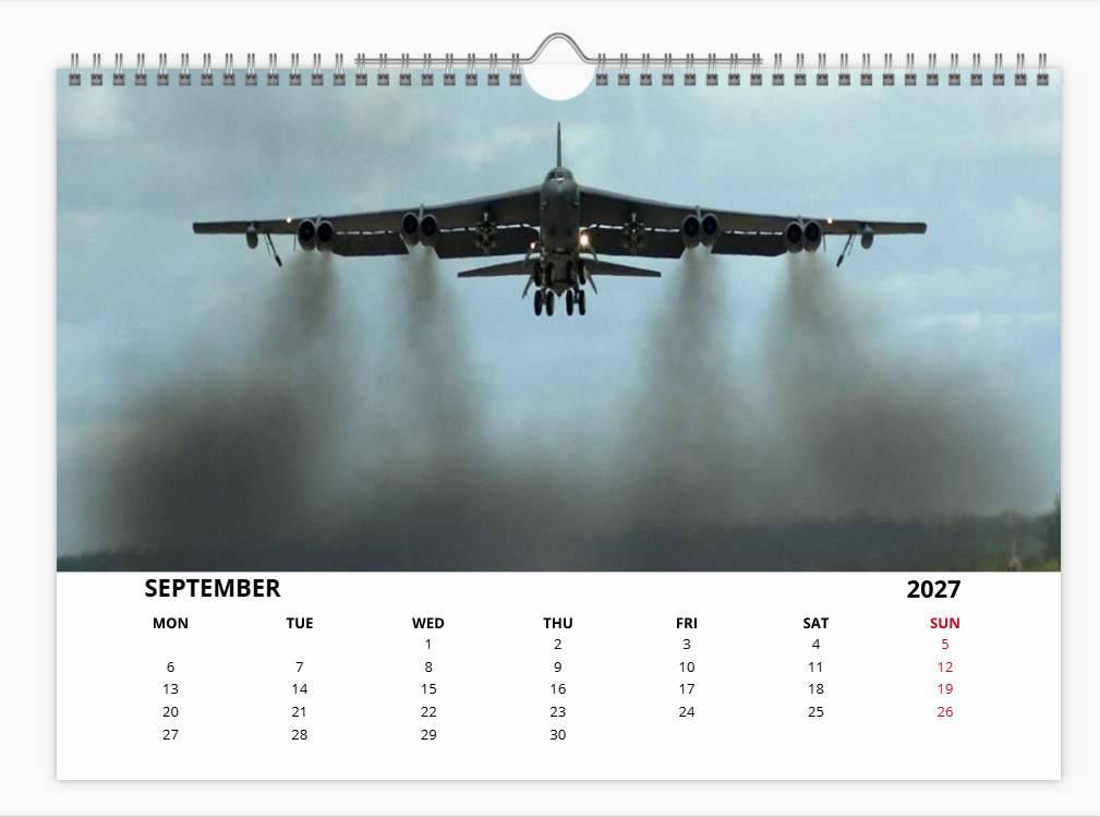BOEING B52 USAF BOMBER 2027 Tribute Calendar A4 WALL Calendar