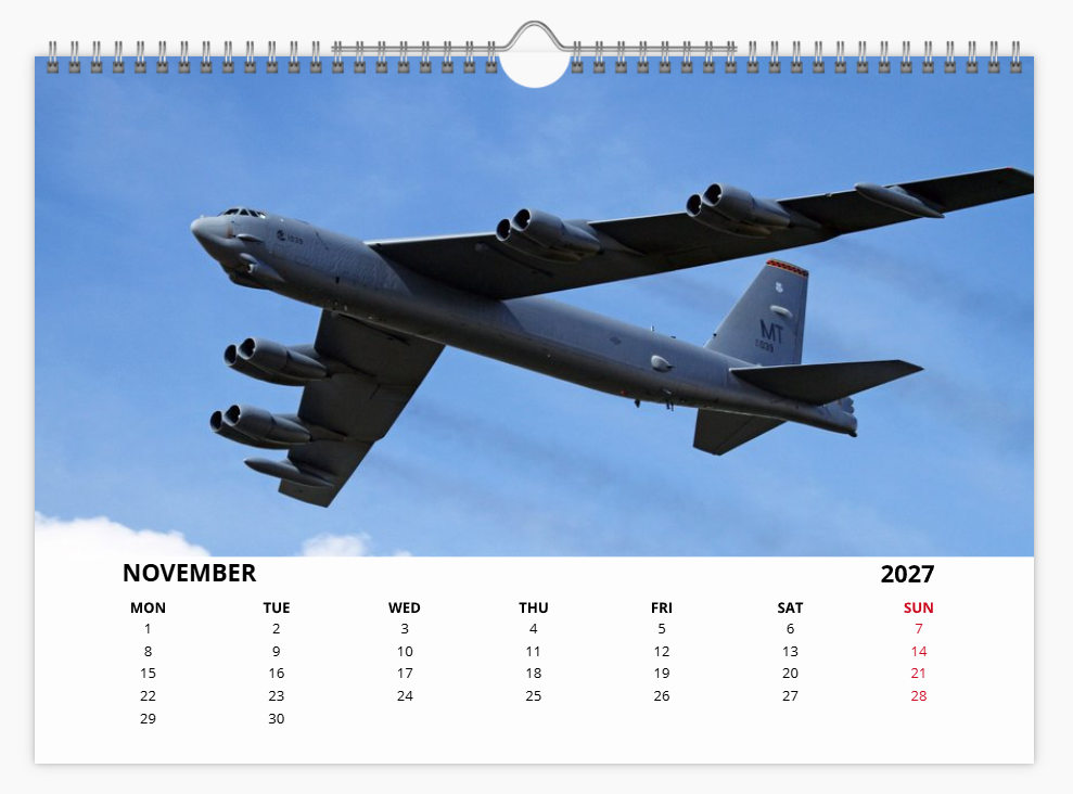 BOEING B52 USAF BOMBER 2027 Tribute Calendar A4 WALL Calendar