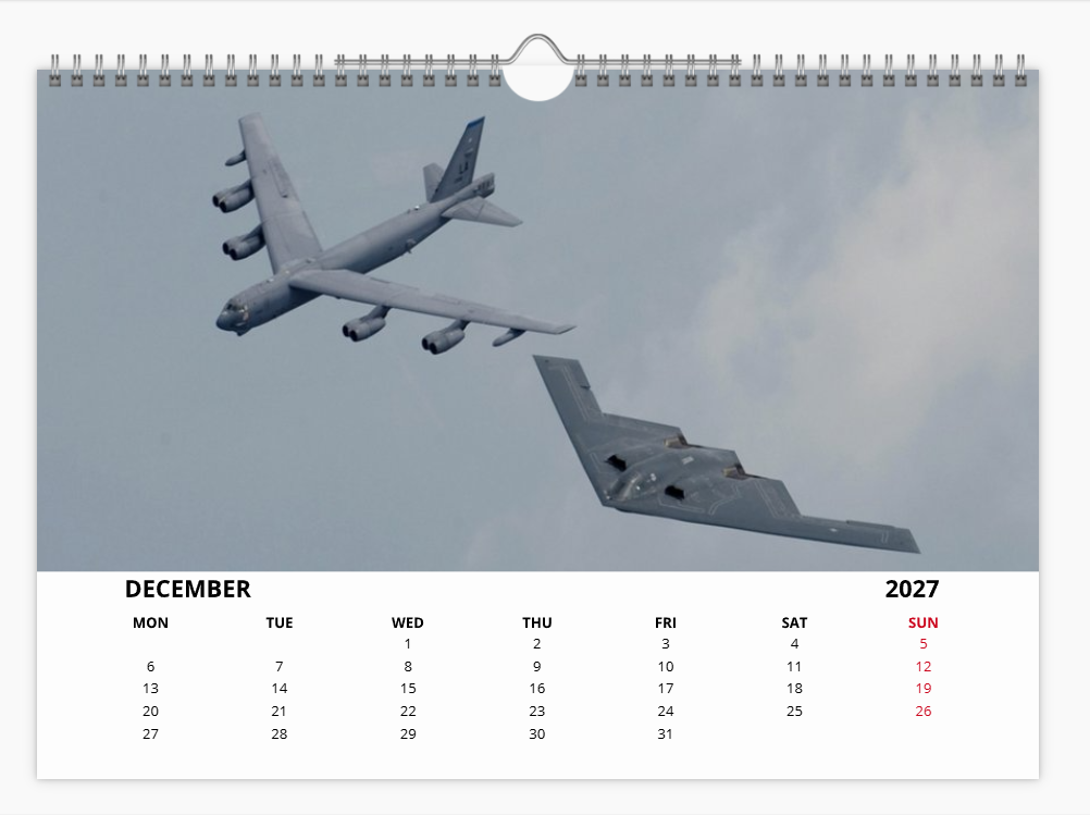 BOEING B52 USAF BOMBER 2027 Tribute Calendar A4 WALL Calendar