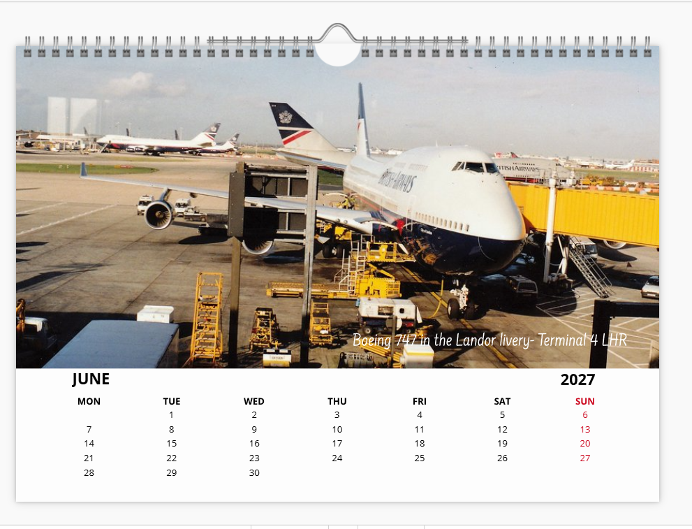 British Airways Boeing 747 2027 Tribute Calendar A4 WALL Calendar