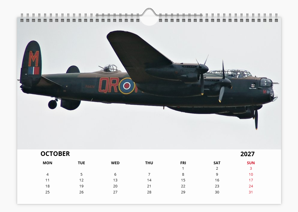 AVRO LANCASTER RAF BOMBER 2027 Aircraft Tribute Calendar A4 WALL Calendar