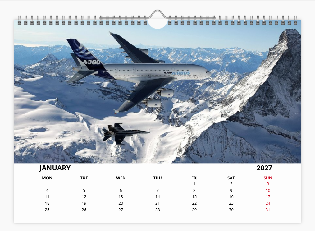AIRBUS A380 2027 Tribute A4 Wall Calendar