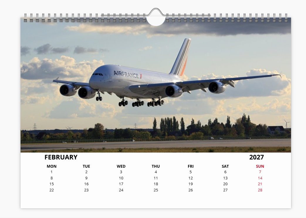 AIRBUS A380 2027 Tribute A4 Wall Calendar