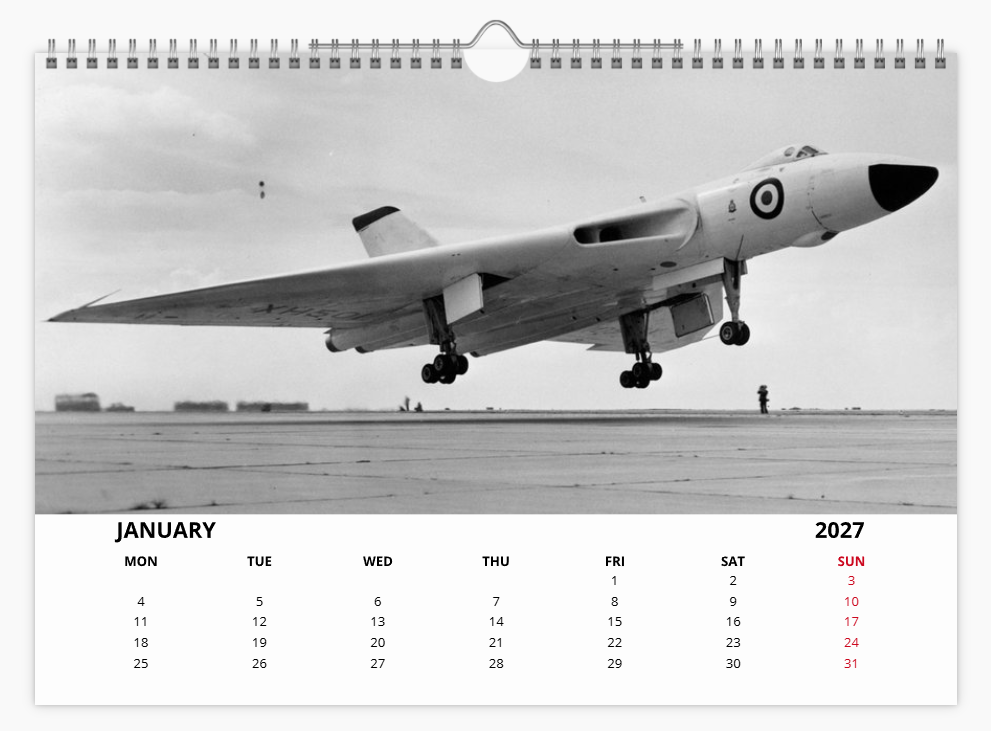 Avro Vulcan RAF Bomber 2027 A4 Wall Calendar