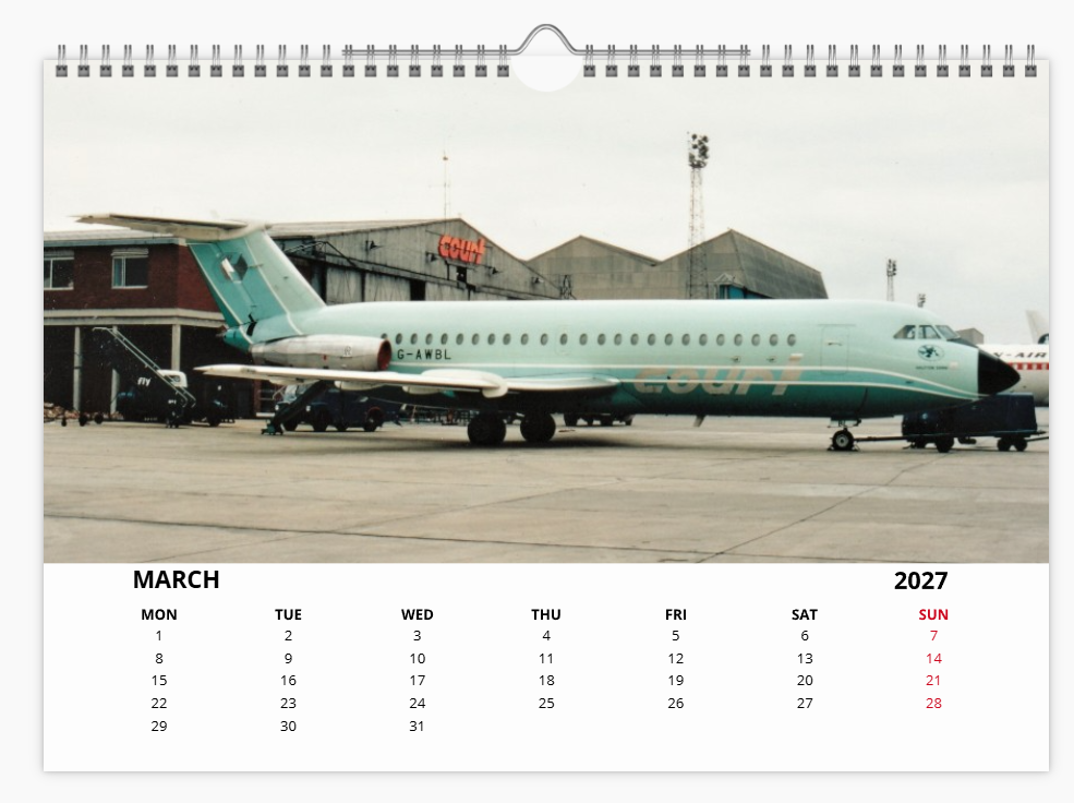 Court Line Aviation Autair International 2027 Tribute A4 Wall Calendar