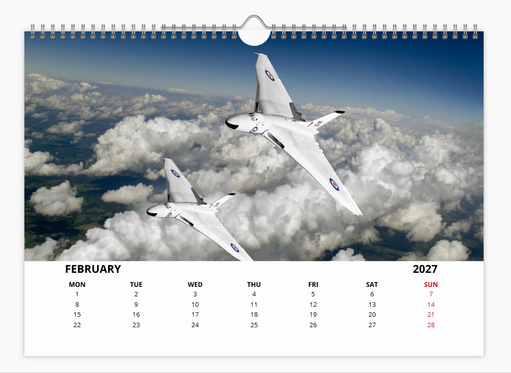 Avro Vulcan RAF Bomber 2027 A4 Wall Calendar
