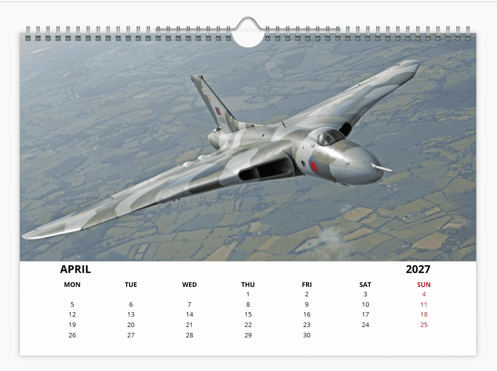 AVRO Vulcan RAF Bomber 2027 Tribute A4 Wall Calendar