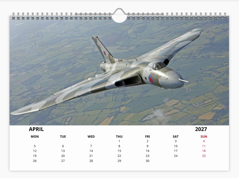 Avro Vulcan RAF Bomber 2027 A4 Wall Calendar