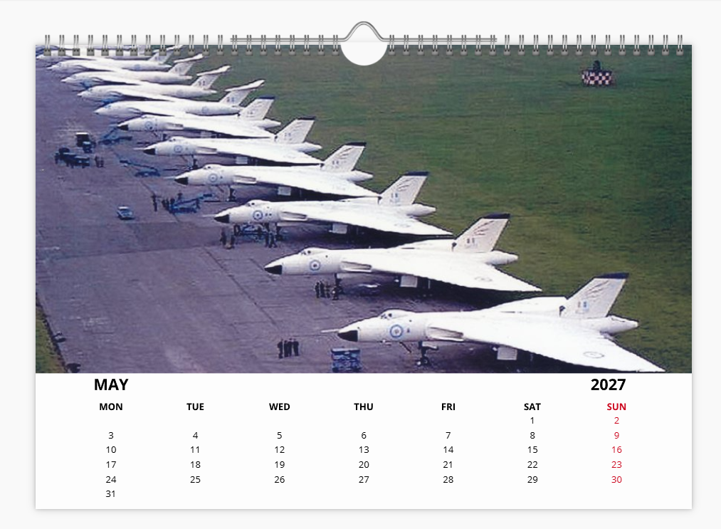 AVRO VULCAN RAF BOMBER 2027 Calendar A4 WALL Calendar