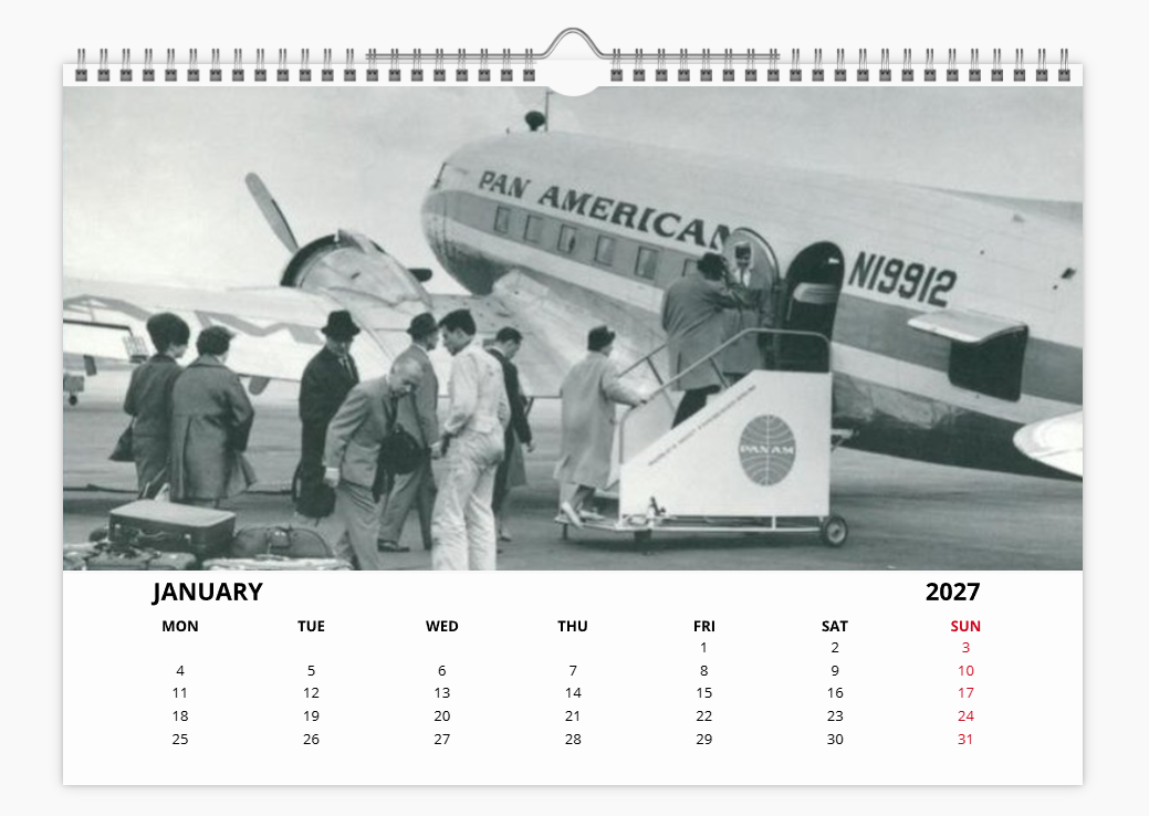 PAN AM Pan American World Airways 2027 Aircraft Tribute A4 Wall Calendar