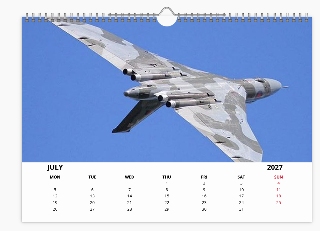 AVRO VULCAN RAF BOMBER 2027 Calendar A4 WALL Calendar