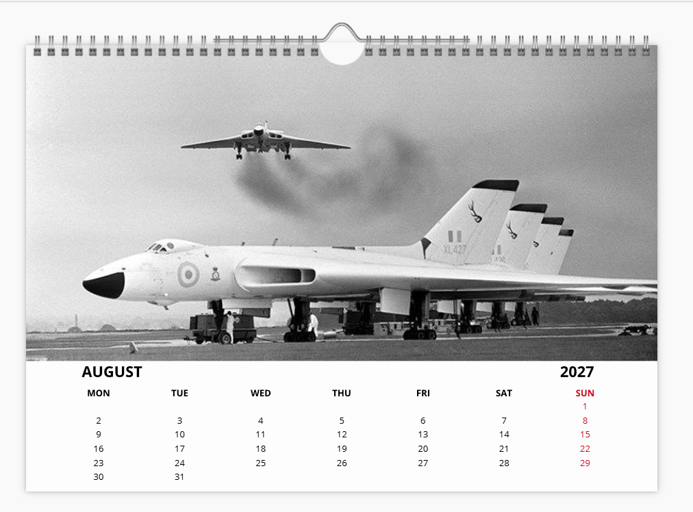 AVRO VULCAN RAF BOMBER 2027 Calendar A4 WALL Calendar