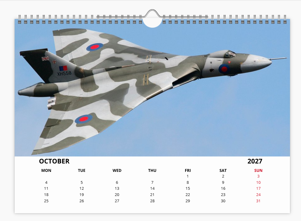 AVRO VULCAN RAF BOMBER 2027 Calendar A4 WALL Calendar