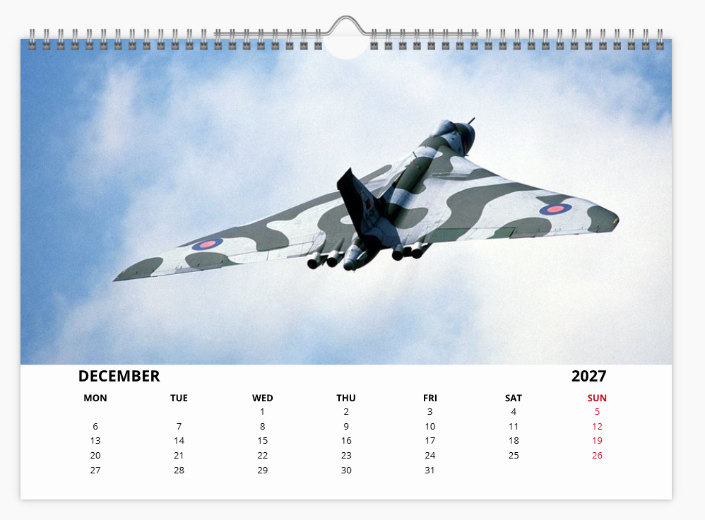AVRO VULCAN RAF BOMBER 2027 Calendar A4 WALL Calendar
