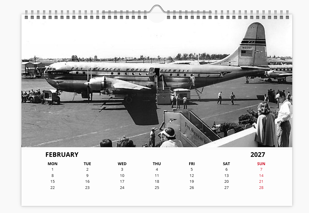 PAN AM Pan American World Airways 2027 Aircraft Tribute A4 Wall Calendar
