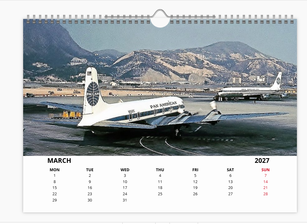 PAN AM Pan American World Airways 2027 Aircraft Tribute A4 Wall Calendar
