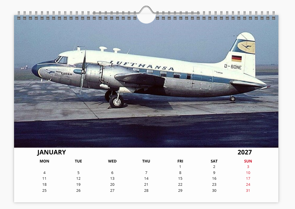 Lufthansa  2027 Aircraft A4 Wall Calendar