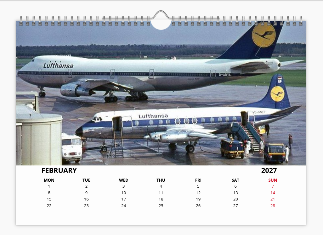 Lufthansa  2027 Aircraft Calendar A4 WALL Calendar