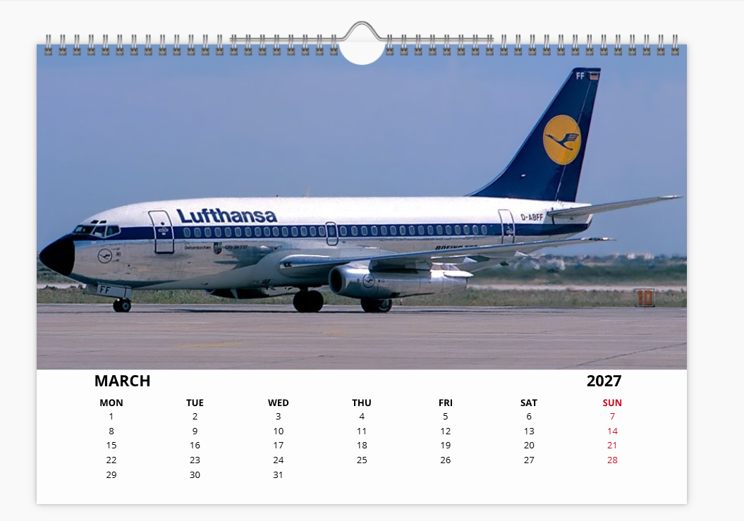Lufthansa  2027 Aircraft A4 Wall Calendar