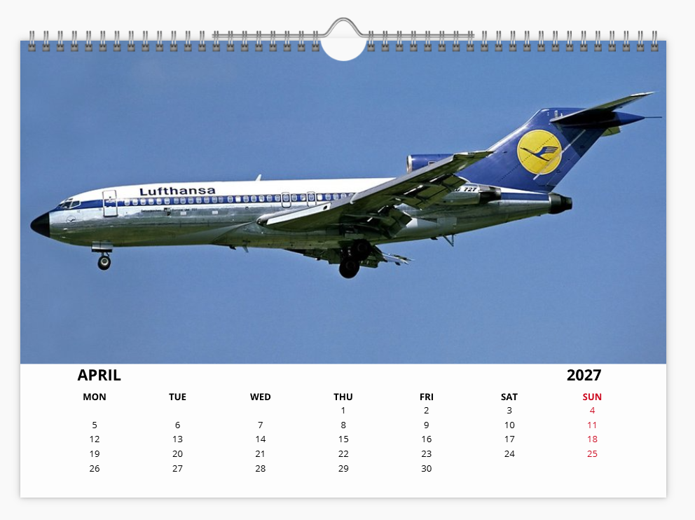 Lufthansa  2027 Aircraft Calendar A4 WALL Calendar