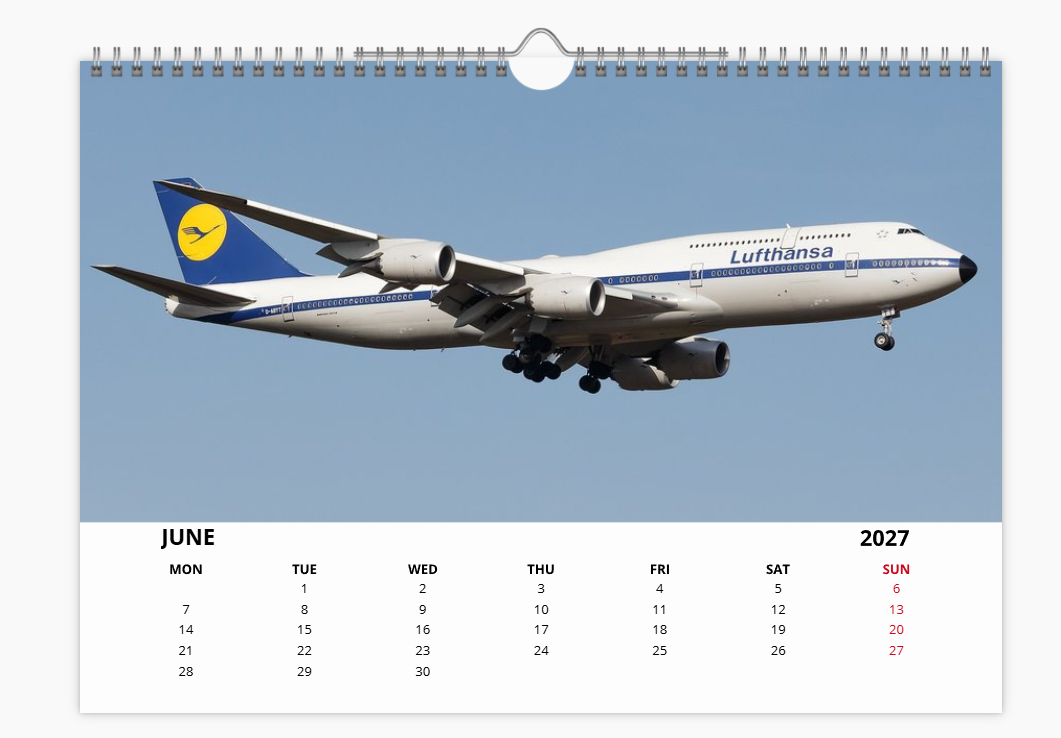 Lufthansa  2027 Aircraft Calendar A4 WALL Calendar
