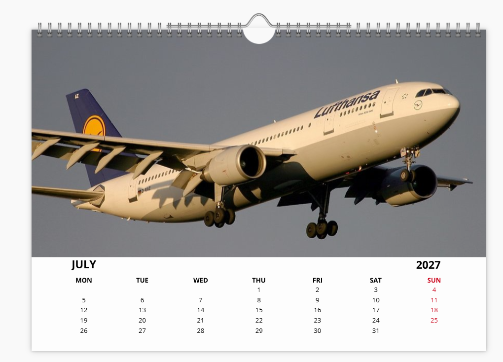 Lufthansa  2027 Aircraft Calendar A4 WALL Calendar