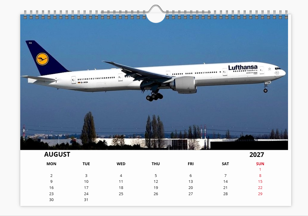 Lufthansa  2027 Aircraft Calendar A4 WALL Calendar
