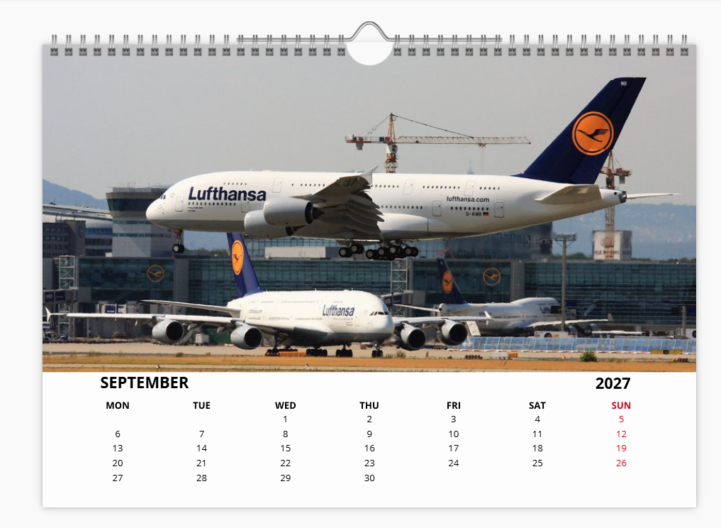 Lufthansa  2027 Aircraft Calendar A4 WALL Calendar