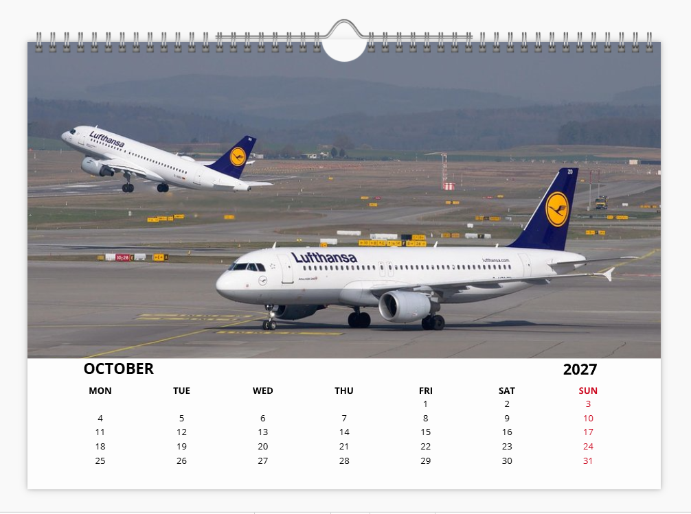 Lufthansa  2027 Aircraft Calendar A4 WALL Calendar