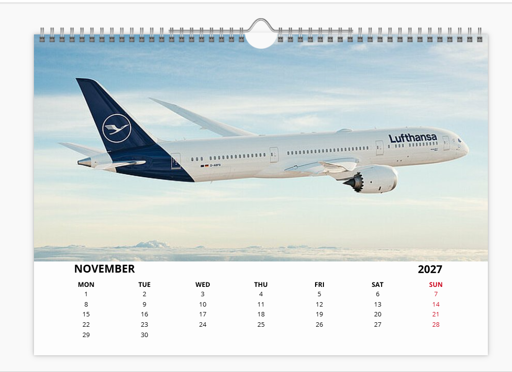 Lufthansa  2027 Aircraft Calendar A4 WALL Calendar