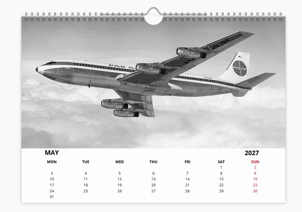 PAN AM Pan American World Airways 2027 Aircraft Tribute Calendar A4 WALL Calendar