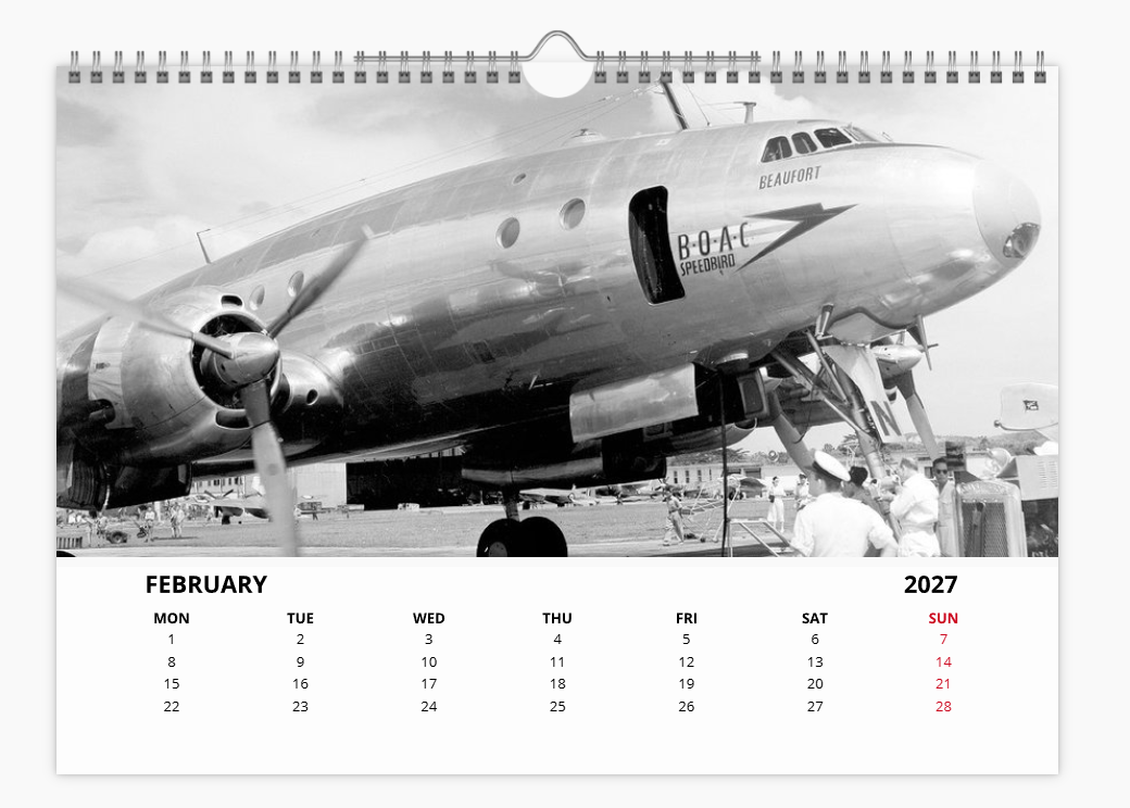 BOAC British Overseas Airways Corporation 2027 Tribute A4 Wall Calendar